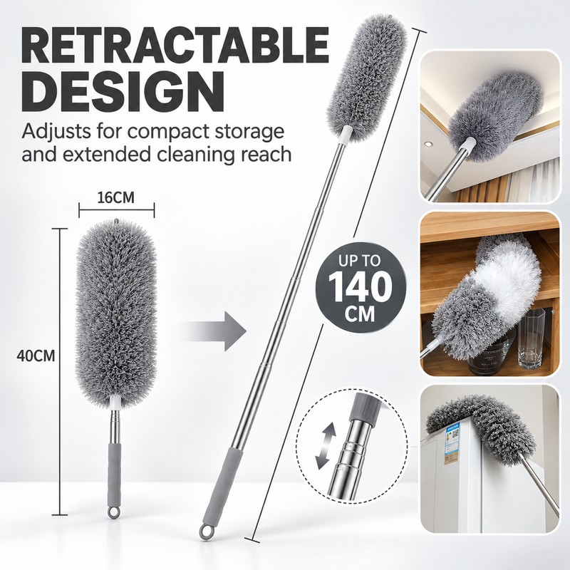 Extendable Microfiber Duster for High & Hard-to-Reach Areas – Retractable