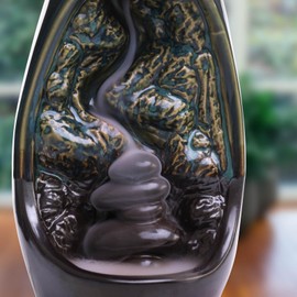 Ceramic Backflow Incense Burner - 80 Pcs Waterfall Backflow Incense Cones - for Yoga, Relaxation, Purification, Meditation Gift