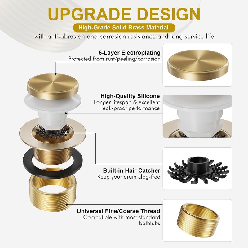 Yaseingoo Champagne Bronze Bathtub Drain Stopper and Overflow Kit, Solid