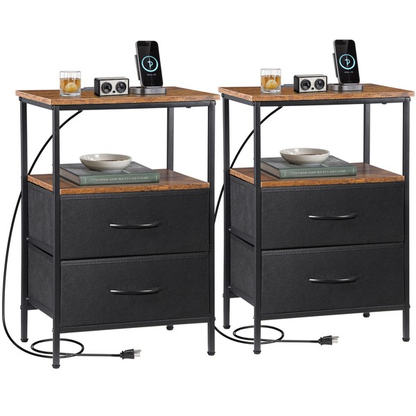 SEGAWE Nightstand Set of 2 with Drawer & Storage Shelf