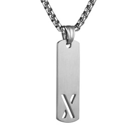 HZMAN Silver Initial Necklace for Men Stainless Steel Letter Necklace A To Z Pendant for Women, Stainless Steel, No Gemstone