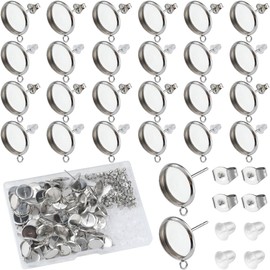 SOFPLATE 1 Box 180Pcs 12mm Cabochon Earring Blanks Earrings Tray Findings Stainless Steel Flat Pad Round Bezel Cup Stud Earring Settings Posts and Back for Jewellery Making Kits Resin Supplies Craft