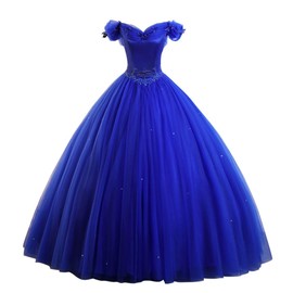 Engerla Women's Off Shoulder Royal Blue Quinceanera Dress Formal Party Prom Ball Gowns US 4
