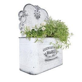 All Chic Metal Wall Planter Wall Mount Planter Wall Vases for Flowers Shabby Chic Wall Decor for Rustic Farmhouse Wall Outdoor Decor (White)…