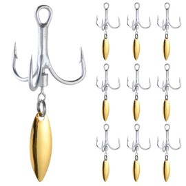 Goture Triple Hook with Blade, No. 4, 10-Piece Set, Spin Tail, Round, High Carbon Steel Fishing Hook, Metal Jig, Sea Bass, Bass, Blue Fish, Flounder, Vibration, Blade Tune, Blade Hook
