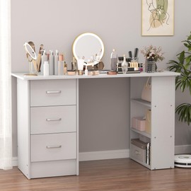 Chnnmbrn Vanity Desk with 3 Storage Racks,Small Makeup Vanity Desk with 3 Drawers, Modern Vanity Table for Bedroom Dressing Room (White)