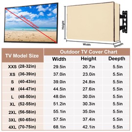 Basumee Outdoor TV Cover Half-Open Front Weatherproof TV Cover for Outside with Waterproof Zipper 600D Fabric Outside Flat Screen Protectors 4 Season, Wheat, 48-50 inches