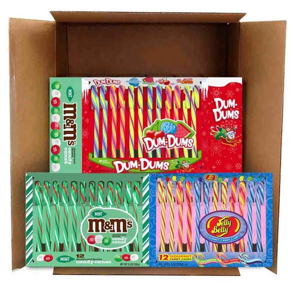 Candy Cane Mixed Pack - M&Ms, Dum Dums, Jelly Belly - 144 Count