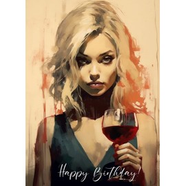 Pixiluv HAPPY BIRTHDAY Greeting card ~ Amazing Portrait of a Beautiful Woman in a Blue Dress~ Birthday Wishes Greetings Vintage Large Card