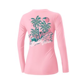 Women's Sun Protection Quick Dry Crew Neck Fishing Shirt Swimsuit Top Swimming Tops UPF 50 Rash Guard Pink Beach M