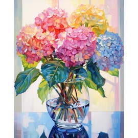 JATOK Paint by Numbers Adults, Paint by Numbers, DIY Hydrangea with Brushes and Acrylic Paints, Hand-Painted Oil Painting Canvas for Home Decor, Without Frame (40 x 50 cm / 16 x 20 inches)