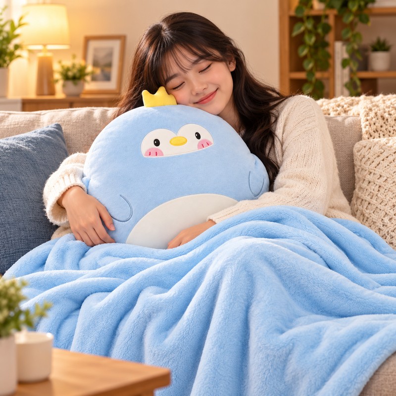 3-in-1 Cartoon Animal Pillow Blanket with Hand Warmer Pocket –