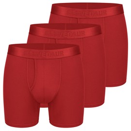 CLEVEDAUR Mens Underwear 3 Pack Ultra Soft Micro Modal Boxer Briefs Underwear for Men Open Fly, Red/Red/Red, M