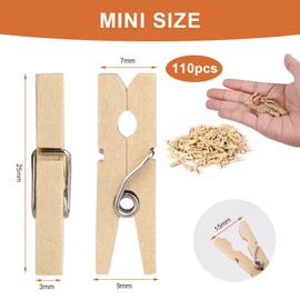 Vicloon Wooden Clothes Pegs, 110 x Mini Wooden Pegs, 2.5 cm Wooden Clothes Pegs, Sustainable Decorative Pegs, Apply Wooden Pegs for Crafts, Photo Wall and Packaging Guest Gift