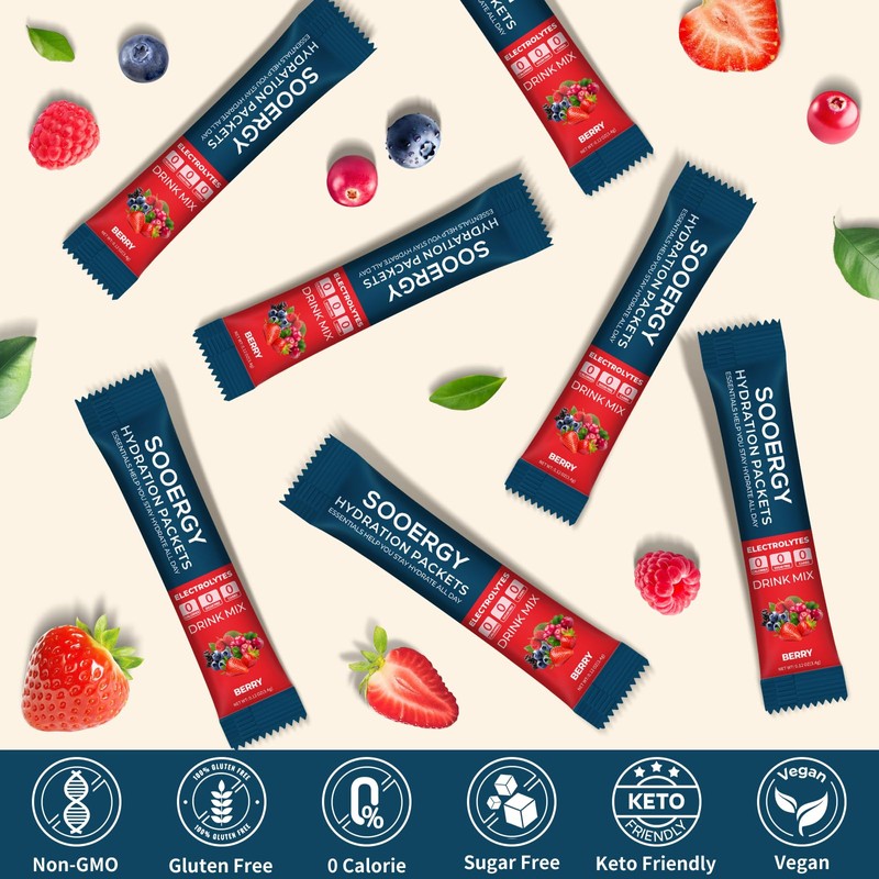Sooergy Electrolytes Powder Packets Sugar Free Hydration Packets, Liquid Daily