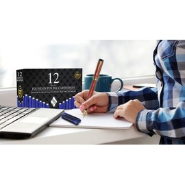 Wordsworth & Black 12 Pack Fountain Pen Ink Refills - Set of 12 Blue Ink Cartridges - International Standard Size - Length APPR 2.3" - Base Diameter APPR 0.24" - Disposable and Generic