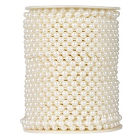 Rollo de 82 pies de perlas falsas para manualidades, guirnalda de perlas de 6 mm para centro de mesa de boda, fondo, árbol de Navidad y decoración de flores DIY (marfil)
