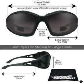 Bikershades Motorcycle Bifocal Riding Sunglasses +2.00 Foam Padded Wind Blocking ANSI Safety Z87 Dark Gray Lens