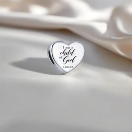 TCHYUN Heart Christian Bible Verse Charm Engraved Inspiring Words Bead for European Bracelet Religious Gift Women 1 John3:1