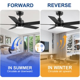 YUHAO 48 Inch Black Ceiling Fan with Light and Remote Control.Noiseless,Dimmable, 3CCT,6 Speeds Reversible, Modern DC Ceiling Fans for Indoor or Covered Outdoor Use,ETL Listed