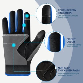 Velway Safety Work Gloves Men & Women - Mechanic Working Gloves Touch Screen Utility Work Gloves for Gardening Construction Non-Slip Gloves Blue-XL