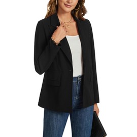MINTLIMIT Black Blazer Jacket for Women Long Sleeve Notched Lapel One Button Suit Jacket Pockets Business Formal, Black, L