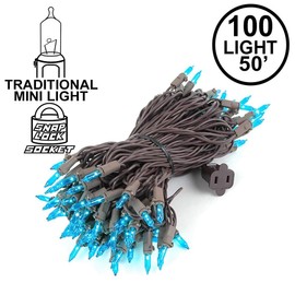 Novelty Lights 50FT 100 Light Brown Christmas Lights, Lights With Brown Cord UL Listed For Indoor/Outdoor Use, Snap Lock Socket With Long Life Bulb, Christmas Tree Lights Indoor (Teal)