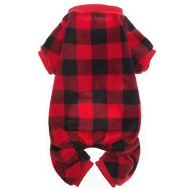 Pet Christmas Pajamas Plaid Jumpsuit Dog Cat Soft Winter Clothes Puppy Doggie Checkered Sweater Apparel (Red, M)