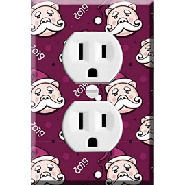 Single Duplex Outlet Cover Wall Plate - Pattern with funny pigs in santa costume