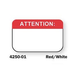 MAP1010, Attention, White/RED, 1-1/2" X 7/8", ROLL of 250, Medical Alert Labels (MAP1010)