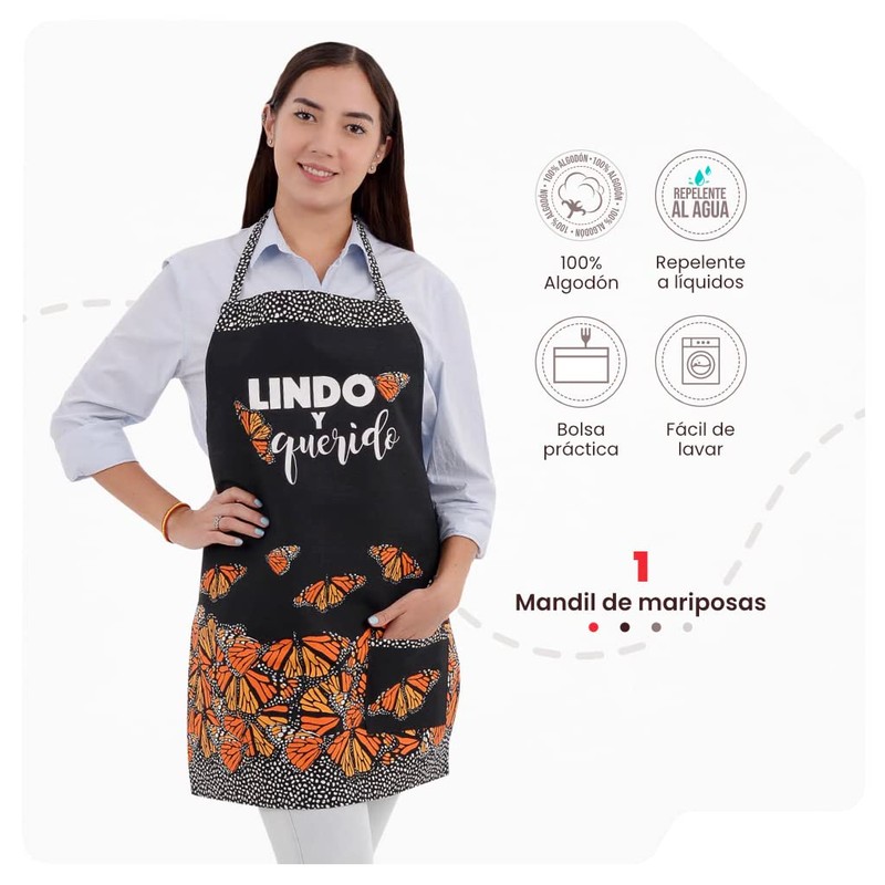 AMBORELLA, Mandil de Cocina Negro, Unisex, Set de 3 piezas