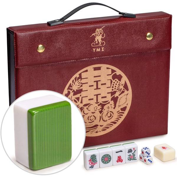 Yellow Mountain Imports Professional Chinese Mahjong Game Set, Double Happiness (Green) with 146 Medium Size Tiles - for Chinese Style Game Play [專業中式麻將]