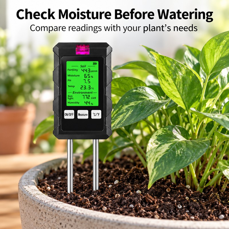 6-in-1 Digital Soil Tester – pH, Moisture, Fertility, Temperature, Humidity