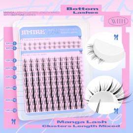 JIMIRE Manga Lash Clusters Wispy 140Pcs Fairy Eyelash Clusters with Bottom Lashes D Curl Cluster Lashes Eyelash Extensions 8-18MM Natural Individual Lashes Wet-Look Invisible Band Lash Extension