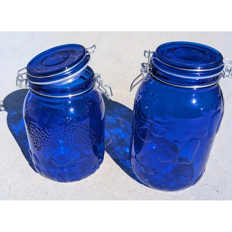 Circleware Blue Orchard cobalt blue colored glass Jars, 2 piece: