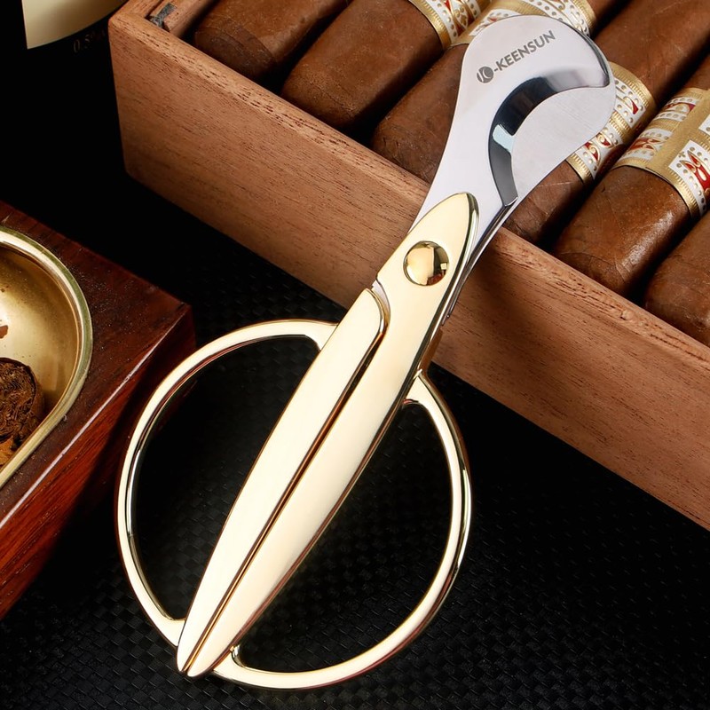 KEENSUN Cigar Scissors Cutter, Stainless Steel Guillotine Double Blade Straight