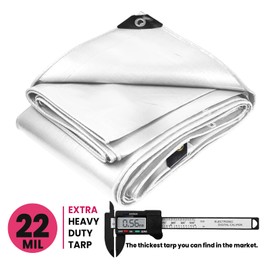 PROTARP Extreme Heavy Duty 22 Mil Tarp Cover, Waterproof, UV Resistant, Rip and Tear Proof, Poly Tarpaulin with Reinforced Edges for Roof, Camping, Patio, Pool, Boat. (White 16′ X 20′)