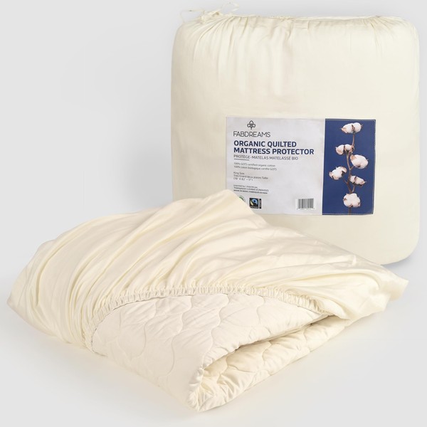 FABDREAMS Organic Quilted Mattress Protector Queen Size | Queen Mattress