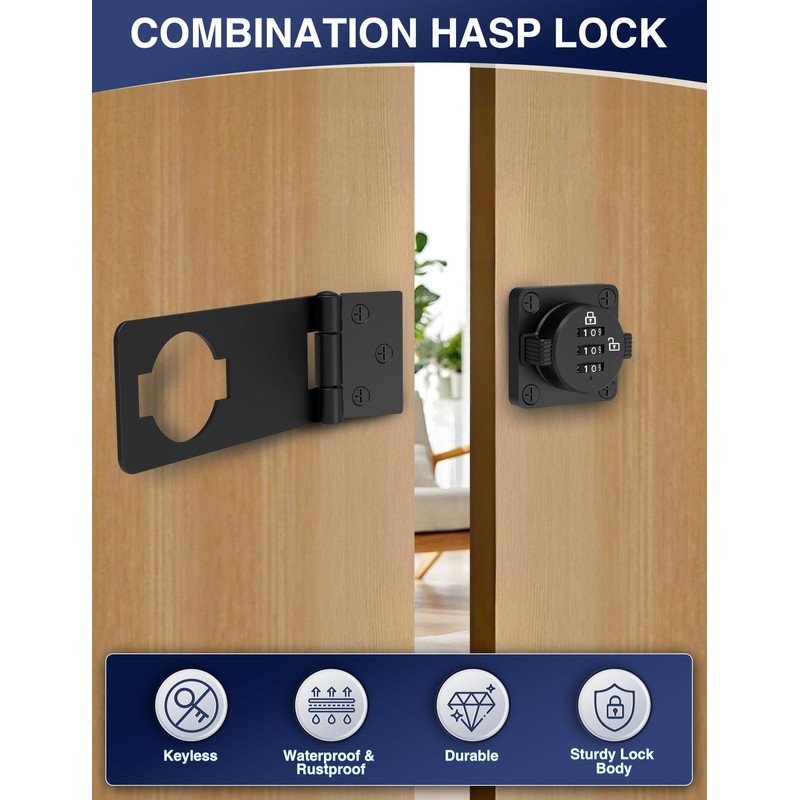I-EASYDWW Keyless Cabinet Combination Lock, 3-Digit Password Twist Knob Hasp