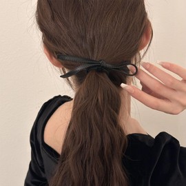 Natunofu Hair Rubber Black Hair Elastic Hair Ornament, Ribbon, PU, Non-Tracing Hair Elastic, Adult, Fashionable, Cute Ribbon Rubber, Ribbon, Rubber, Restored, Set of 2, Bowknot Hair Ornament, High