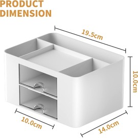 AUMA Desk Organizer with Drawer, Multi-Functional Pencil Holder for Desk, Desk Organisers and Accessories with 5 Compartments + 2 Drawer for Office Art Supplies(white)