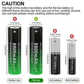 PAOWANG 18650 Rechargeable Battery 9900mAh Flat Top 6 Pack 3.7Volt 18650 Batteries for Headlamps LED Flashlights