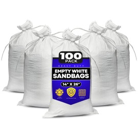 Sand bags with Ties 14" x 26" (Pack of 100) - Sand bags for Flooding, Woven Polypropylene Sandbags, 50 lbs Capacity, 14x26 inches, White