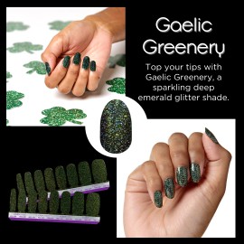 Color Street Gaelic Greenery Nail Polish Strips Set Dark Green Glitter Shimmer