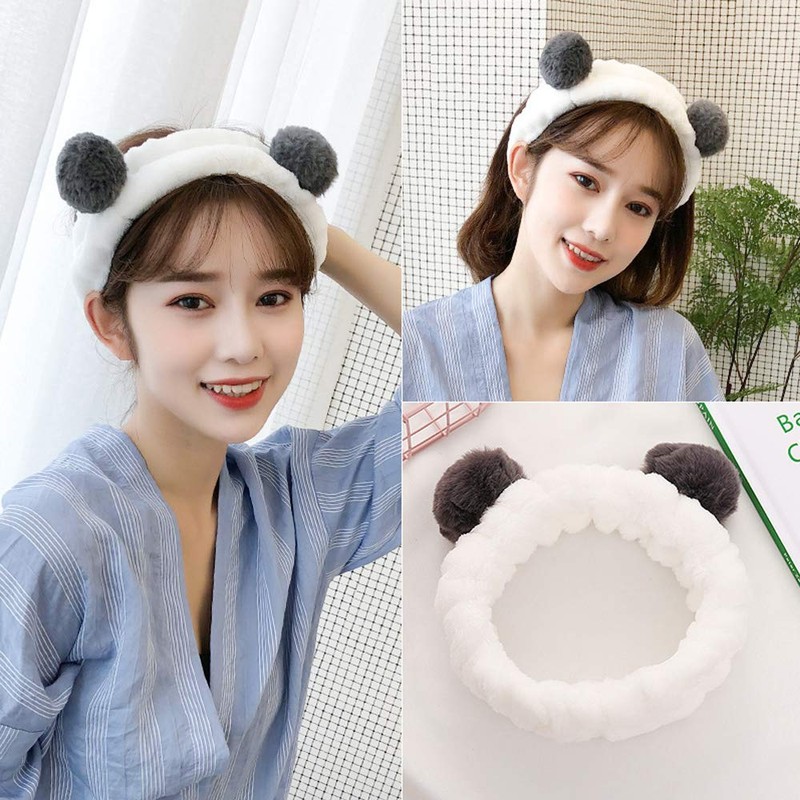 Cute Animal Panda Hair Band, Face Washing, Soft, Water Absorbent,
