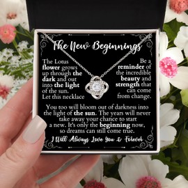 Chiside New Beginnings Necklace For Women, Divorcee Gift For Women Necklace, Break Up Gift Necklace, Motivational Gift Necklace, New Beginning Gift, New Beginnings Love Knot Necklace For Graduation