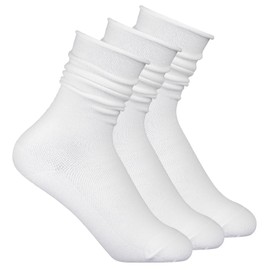 DIVINA VITAE 3 Pairs White Crimping Stacked Athletic Womens Slouchy Socks White Thin Cotton Slouchy Socks Casual Athletic Stacked Sock Aesthetic Crew Stretch Neutral Sock for Women