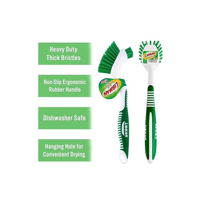 Libman - Juego de cepillos para platos con mango largo,