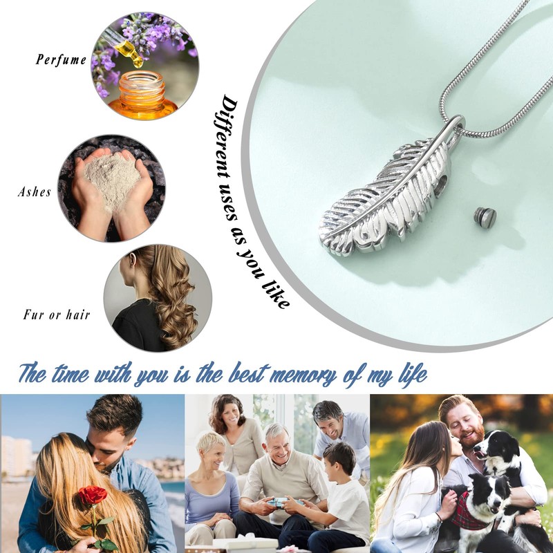 Cremation Jewelry Memorial Urn Necklace for Ashes Feathers Urn Pendant