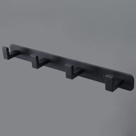 Vanloory Coat Rack, Heavy Duty Stainless Steel 4 Tri Coat Hook Hanger, Wall Mounted Storage Wall Hook, Rustic Clothes Hook/Key Hook Rail for Bathroom Kitchen Entryway(4 Hook Black)